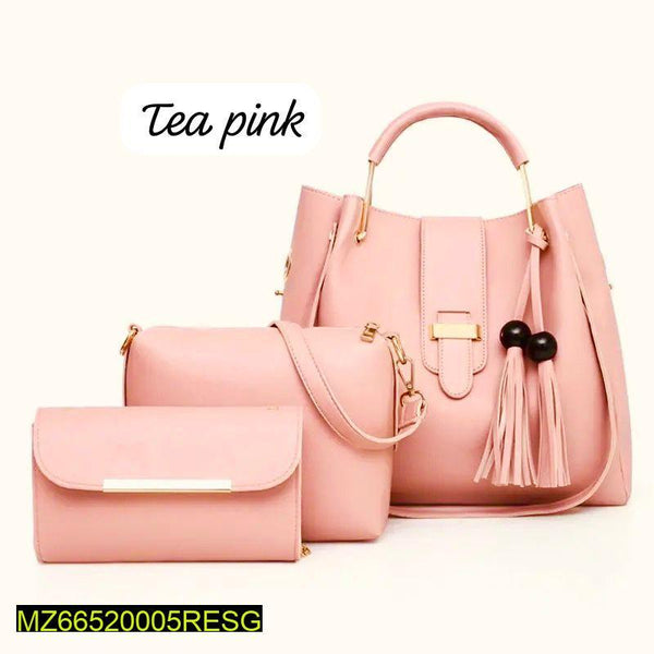 3 Pc Leather Hand Bag 