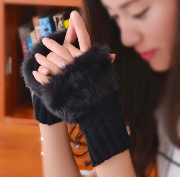 2 Pc wool Plain Fingerless Gloves