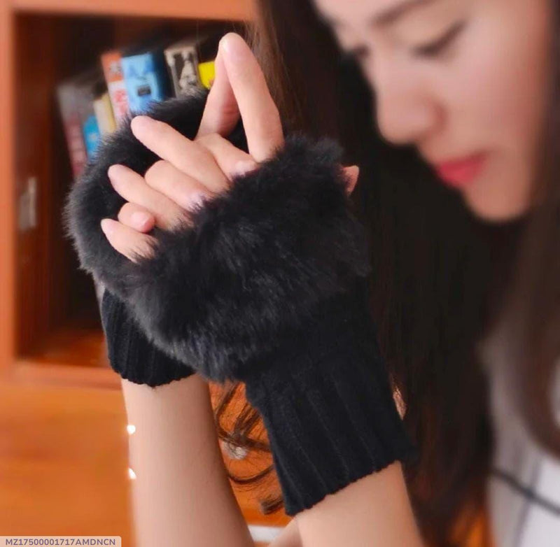 2 Pc wool Plain Fingerless Gloves